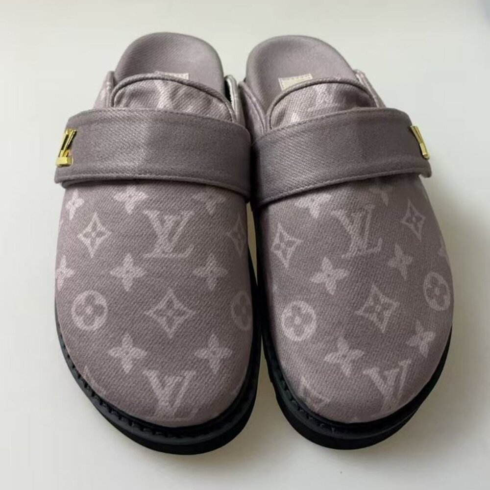 Louis Vuitton Gray Suede Monogram Mules - US 9 Women with Box